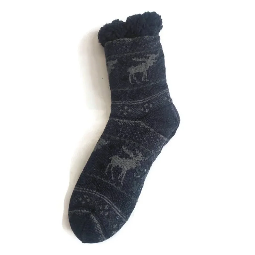 MUK LUKS Mens Cabin Socks L/XL Shoe Size 11/13 Blue Moose Multi Warm and Cozy RT
